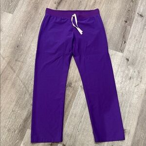 Figs Livingston Scrub Pants Purple with Pink Drawstring